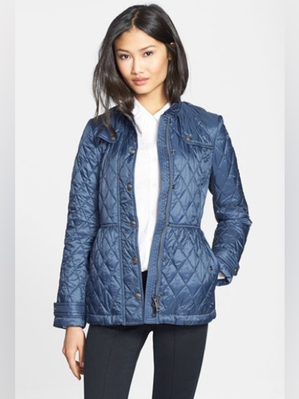 Burberry‎ Brit Navy Quilted Jacket Small Nova Check